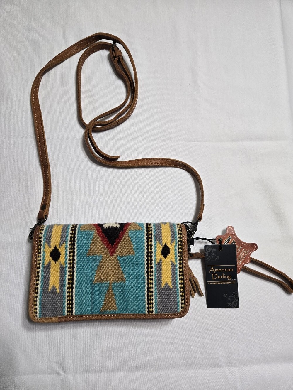 NWT American Darling Hand Woven Saddle Blanket Multicolor Zip Crossbody Bag